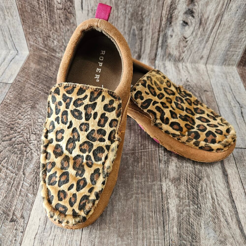 Roper Bailey Leather Moccasins Womens 6.5 Animal Print Suede Tan Loafer Western